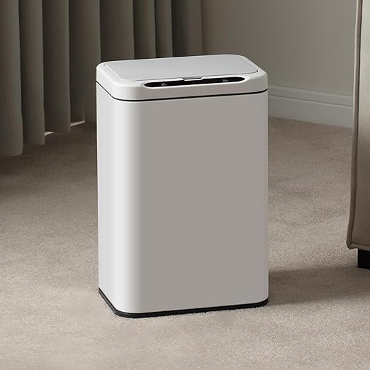 ELPHECO Stainless Steel Office Trash Can Motion Sensor Garbage Can Touchless Smart Trash Can Automatic Waste Bin for Kitchen, Office, Bathroom (White, 6.6 Gallons), 2AA