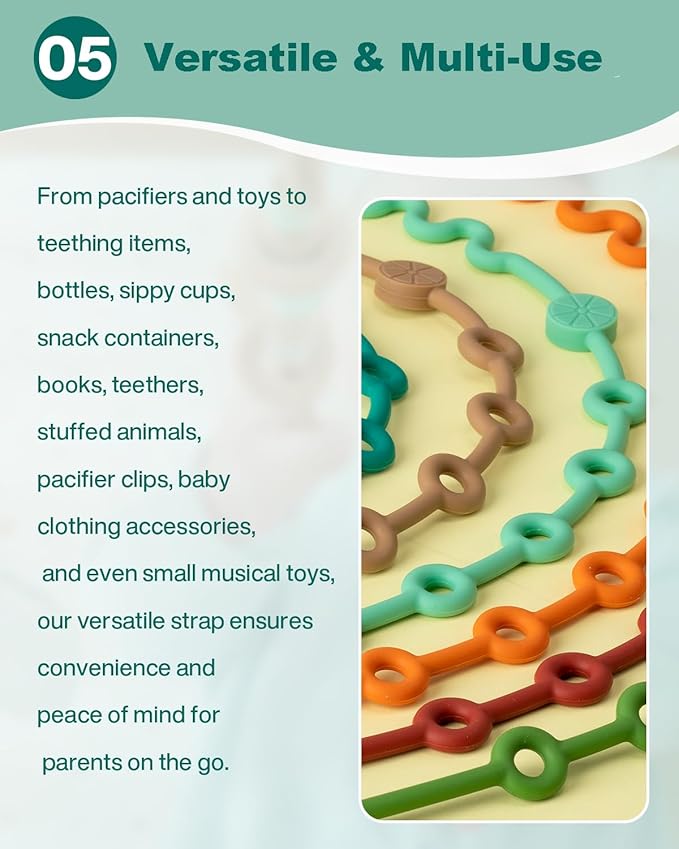 Toy Straps for Baby, 5pcs Adjustable Toy Holder for Stroller Accessories, Silicone Tether Pacifier Clip, No Throw Travel Essential Leash for High Chair, Car Seat (5-Pack)