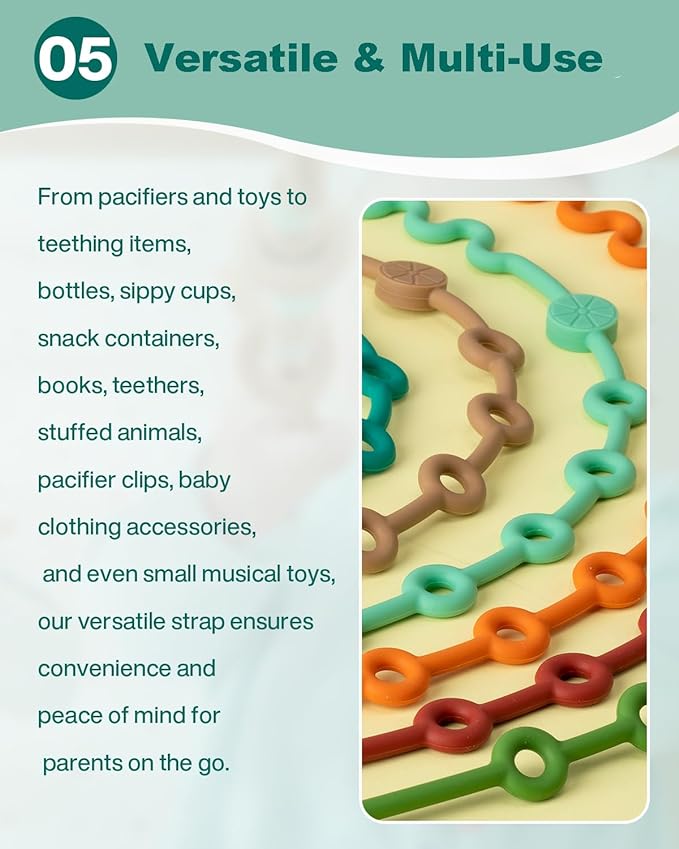 Toy Straps - 5pcs Adjustable Toy Holder for Stroller, High Chair, Car Seat (4-Pack) - Silicone Baby Tether Pacifier Clip