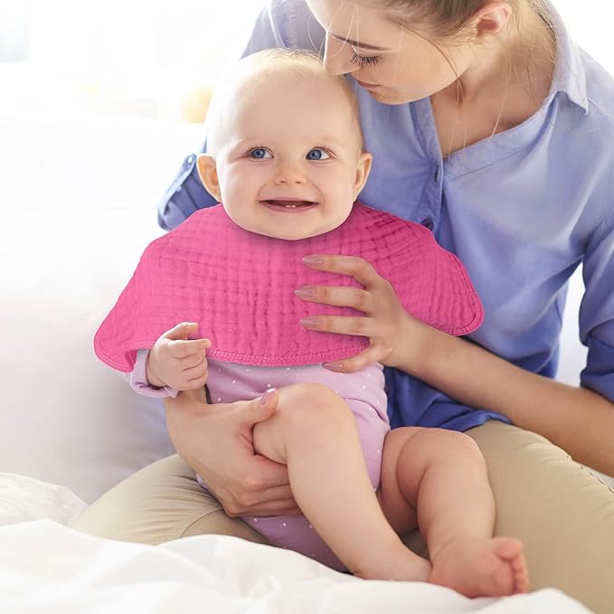 8 Packs Muslin Burp Cloths 6 Layers Unisex Baby Items Absorbent Burp Rags Colorful Muslin Washcloths for Baby Plain Soft Cotton Cloth for Babies Girls Boys, 10 x 20 Inch (Bright Colors)