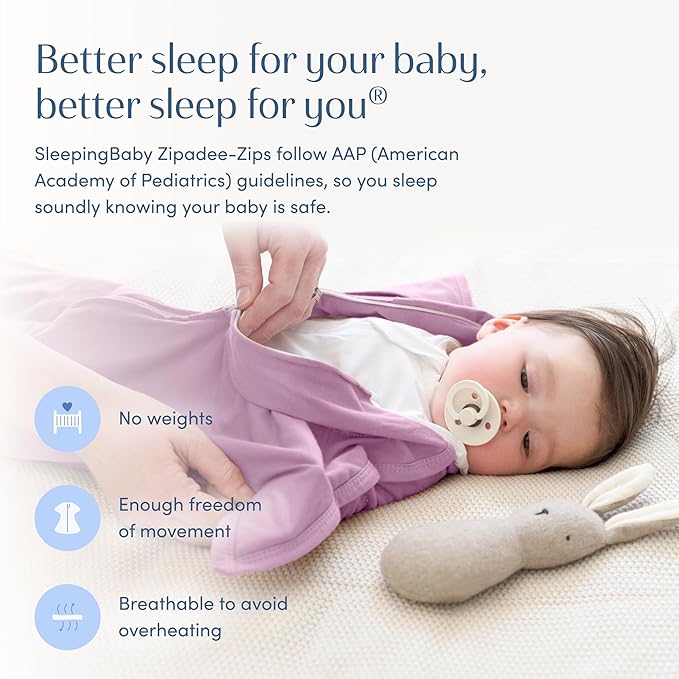 SleepingBaby Zipadee-Zip Transition Swaddle - Cozy Baby Swaddle Blanket with Zipper Convenience - Roomy Wearable Blanket for Easy Diaper Changes - Classic Lavender, Large (12-24 Months)