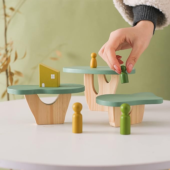 WOODEN TEETHER Wooden Tree Toy Pack of 15 Wood Forest Sensory Toys for Boys and Girls Educational Montessori Toys for Preschool Kids