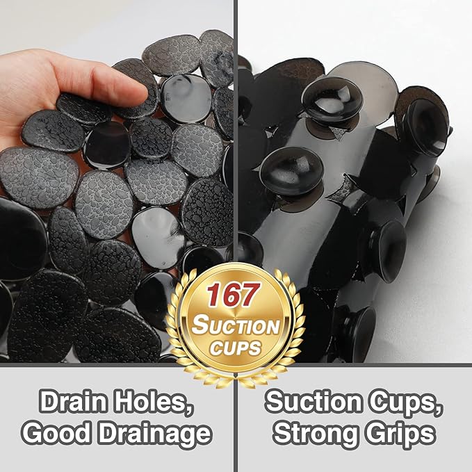 Vannokor Bathtub Mats for Bathroom 27x14 Inch, Bath Mat for Tub Feels Great on Tired Feet, Friendly Machine Washable Shower Tub Mats with 167 Big Suction Cups, Shower Mat, Bath Tub Mat, Black