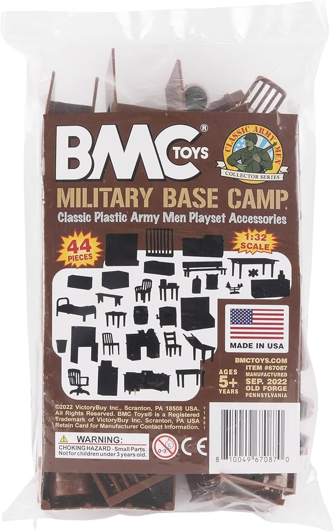 BMC Classic Marx Military Base Camp - 44pc Plastic Army Men Playset Accessories