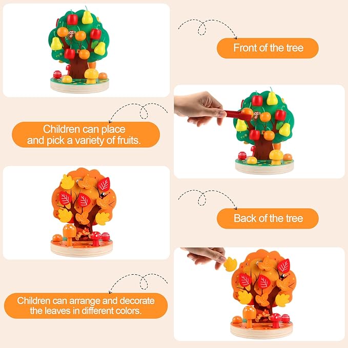 Montessori Toys for 3 4 5 6 Year Old - Wooden Sensory Toy for Toddlers - Shape Sorting Puzzle for Fine Motor Skills - Apple Picking Magnetic Tree Toy,Hand-Eye Coordination,Color Recognition