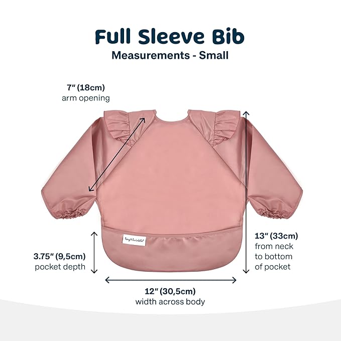 Tiny Twinkle Mess Proof Baby Bib,Waterproof Smock Baby Bib for Eating,Machine Washable Long Sleeve Bib,Baby Led Weaning,Toddler Bib,BLW Supplies(Taupe, Small 6-24 Months)