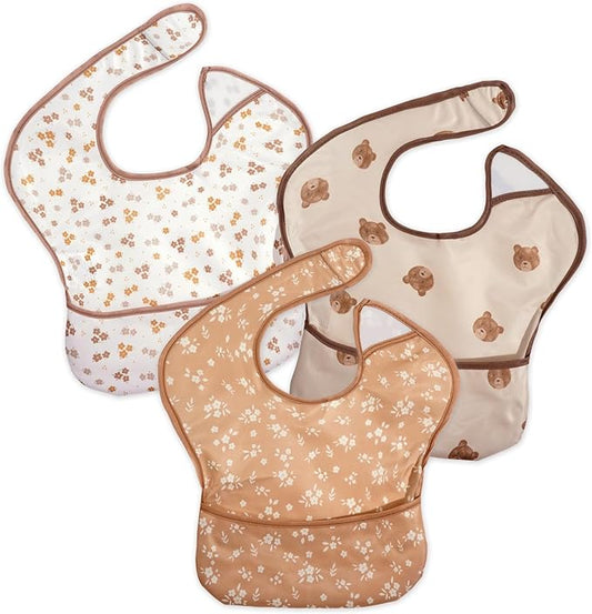 3-Pack Waterproof Baby Bibs for Eating - Lightweight Feeding Bibs, Mess Proof, Baby Essential Must Have for Eating