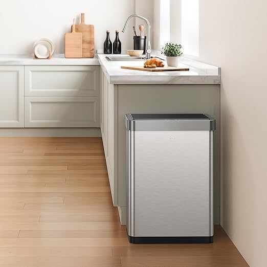 EKO Mirage-X 47 Liter / 12.4 Gallon Touchless Rectangular Motion Sensor Trash Can with Removable Liner, Brushed Stainless Steel Finish