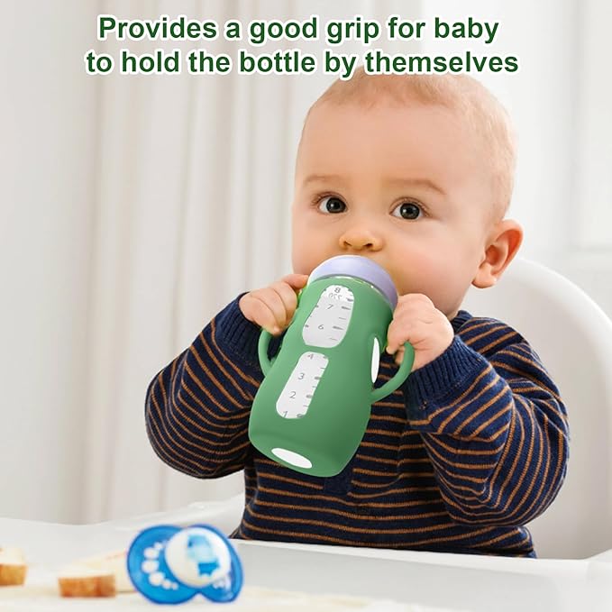Juome Silicone Sleeves with Handles for Avent Natural Glass Baby Bottle - 3 Pack Anti Breakage Holder for Phillips Avent Baby Bottles, Compatible with Philips Avent Anti Colic Baby Bottles 8 oz