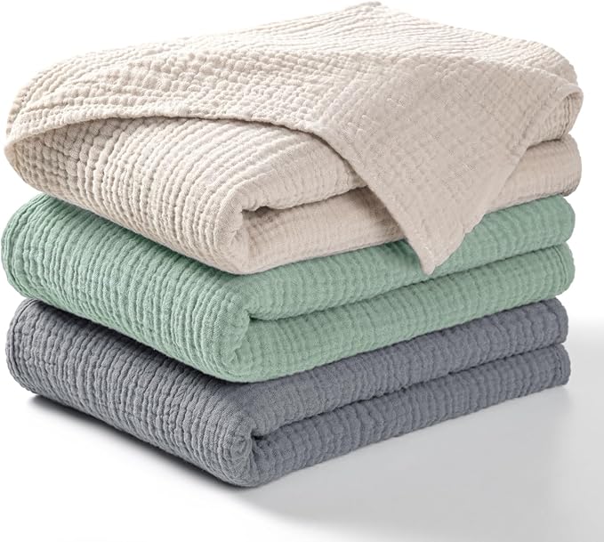 lulumoon Muslin Swaddle Blanket Baby - Cotton Swaddling Blanket Soft Baby Receiving Blankets Neutral 3Pack(Grey+Green)