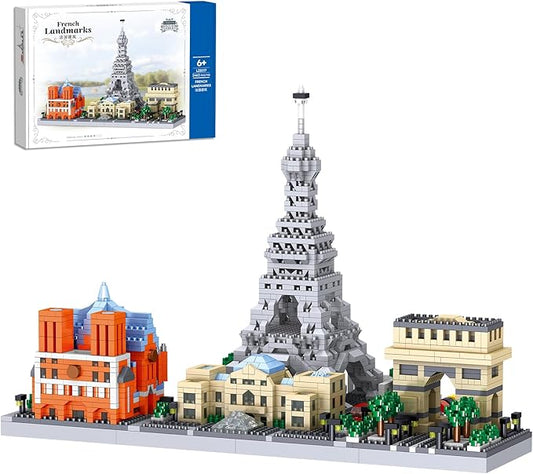 Architecture Paris Skyline Micro Mini Blocks Building Set,Eiffel Tower and The Louvre Assembly Collection Model Kit 3D Toy for Adult (2462PCS)