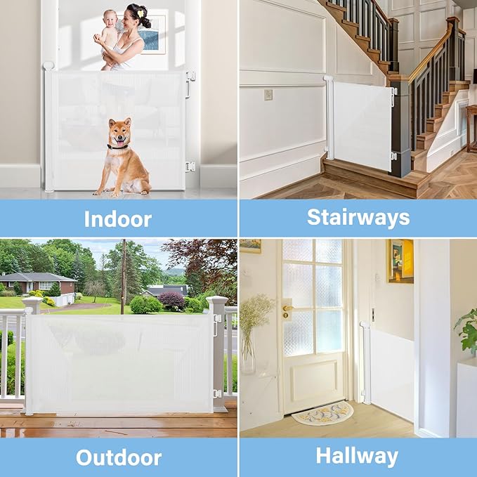 PRObebi Retractable Baby & Dog Gate - Extends to 72" Wide, 34" Tall, for Stairs, Doorways, Hallways & Outdoor Use