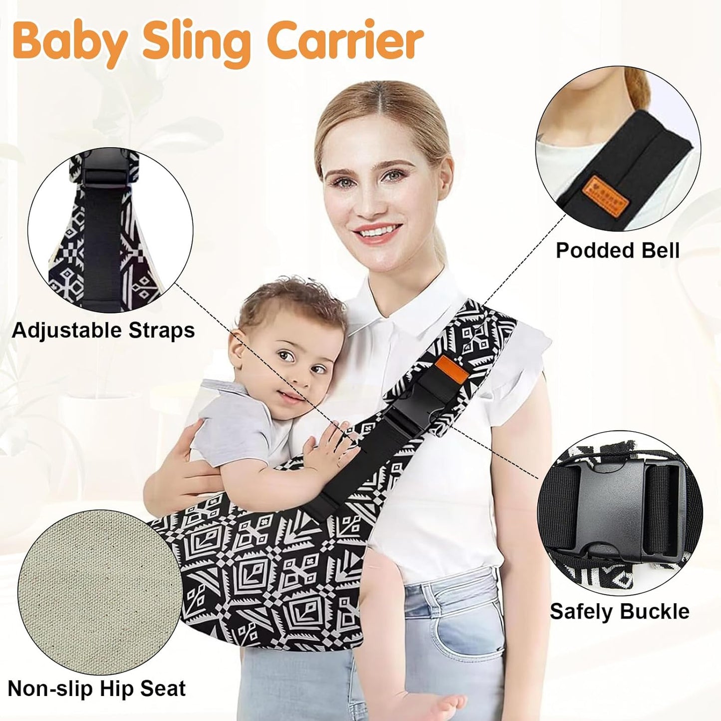 Baby Sling Carrier,Toddler Carrier,Upgraded 2025 Baby Sling with 4 Adjustable Straps(10-30lbs),Lightweight,Portable and One Size Fits All(Black)