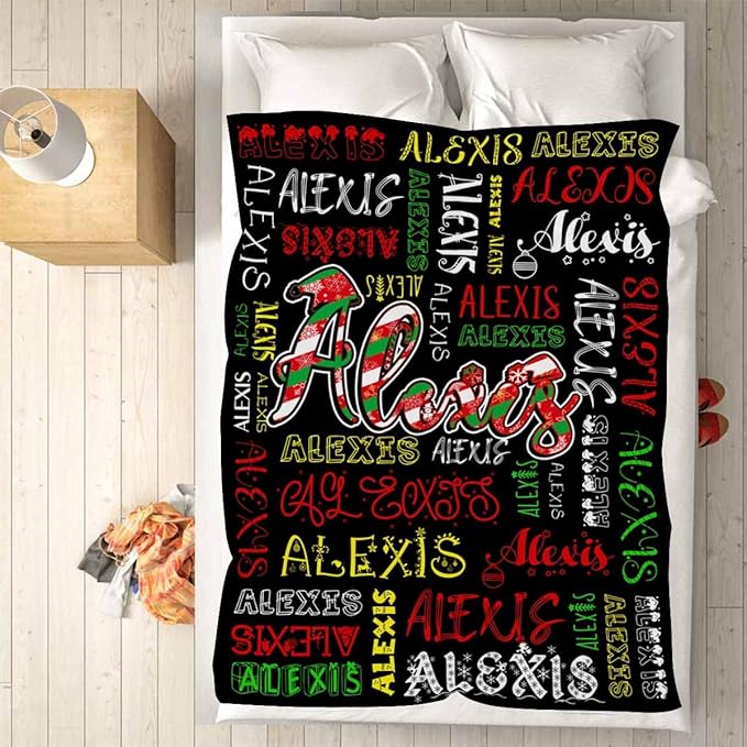 M YESCUSTOM Custom Name Blankets for Boys Girls, Personalized Baby Blankets for Kids Adult Toddler Customized Soft Throw Blanket Birthday Christmas Valentines Day Black Red