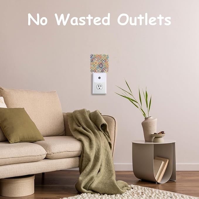 Vintage Bohemian Floral Patchwork Night Light Plug into Wall with Dusk to Dawn Sensor Energy Efficient LED Nightlight for Women Girls Boys Room Decor,Hallway,Kitchen,Bathroom,Nursery,Stairs