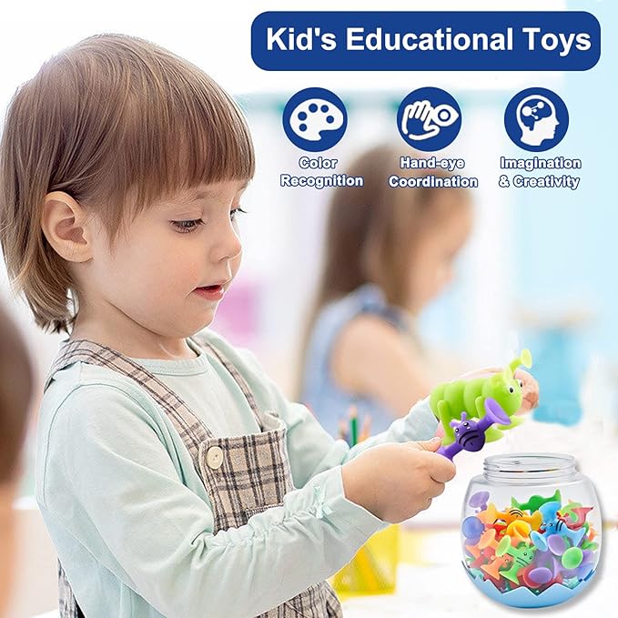 Suction Cup Bath Toys for Kid 40 PCS Silicone Animal Bathtub Toys for Kids Ages 4-8 Sensory Window Building Travel Toy Toddlers Age 3-5 with Eggshell Storage Summer Gift for 3 4 5 6 Year Olds Boy Girl