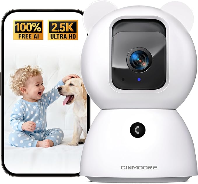 2.5K Pet/Dog Camera with Speaker/Phone App, No-Monthly-Fee AI Person/Pet/Cry Detection Security Camera Indoor, PTZ 2.4GHz WiFi Baby Monitor Cameras for Home Security, Night Vision, 2-Way Talk