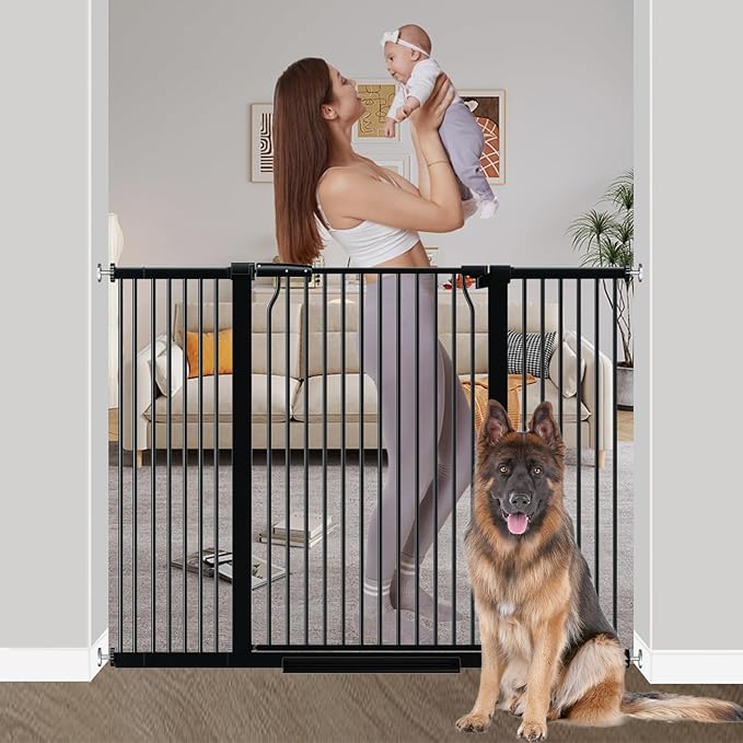 40.55" Extra Tall Baby Gate for Stairs-40.6"-54.7" Wide 1.37" Ultra Narrow Spacing Extra Wide Pet Cat Gate Dog Gate-Auto-Close Pressure Mounted Dog Door for Pets and Kids,Black
