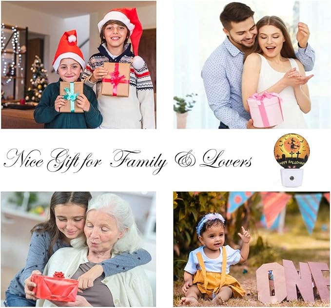 EKOBLA Halloween Night Lights Plug into Wall Scary Graveyard Flying Witch Bat Night Light for Boys Girls Men Women Happy Halloween Decorations