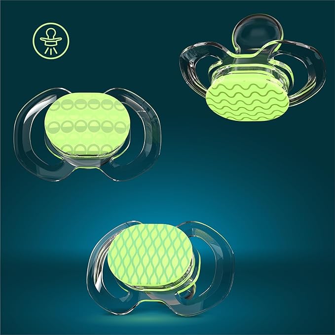 Smilo Baby Pacifier with Orthodontic Design for Healthy Dental Development - Stage 2 for Babies 3-9 Months - Pack of 3X 100% Silicone Pacifiers BPA Free - Glow-in-The-Dark
