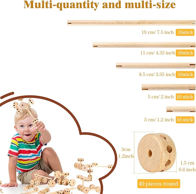 Zhanmai 2 Sets 120 Pieces Wooden Building Blocks Toys Kids Wooden Toys Educational Natural Wood Toys Learning Wooden Blocks Different Sized Toy Building Sets