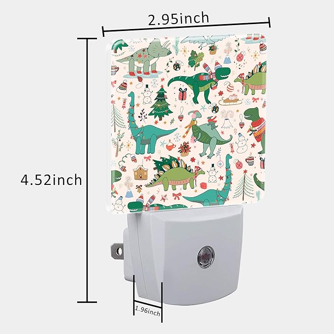 Cute Dinosaur Christmas Night Light for Kids, LED Night Light Plug into Wall with Dusk to Dawn Sensor for Girls Boys Women Men Room Decor, Hallway, Kitchen, Bathroom, Nursery, Stairs