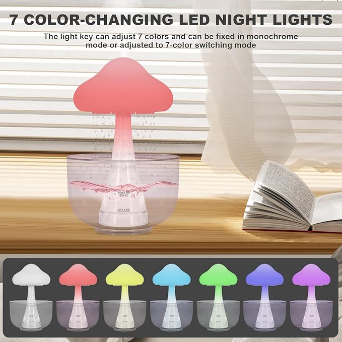 Rain Cloud Mushroom Cool Mist Humidifier & Diffuser - 7-Color LED Ultrasonic Air Humidifiers for Bedroom Baby, Water Drip Essential Oil Aromatherapy, Auto Shut-Off
