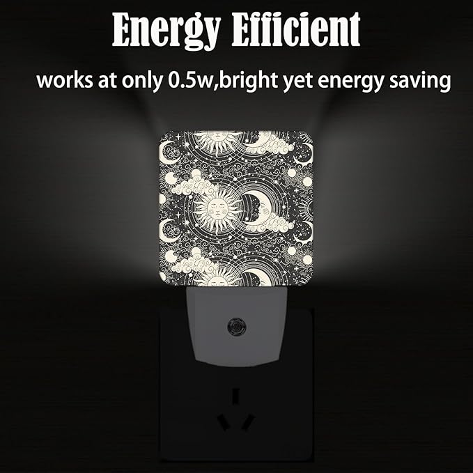 Moon and Sun Night Light,Plug Into Wall for Boys Girls Bedroom Decorative Square Night Light Lamp 0.5w Sleep Friendly