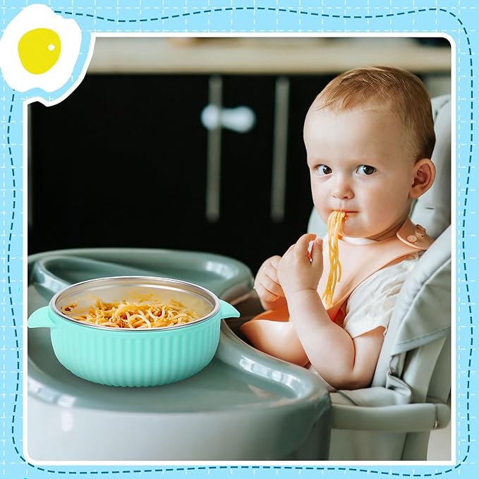 Nuogo 6 Pcs Stainless Steel Baby Bowls with Removable Silicone Shell 304 Toddler Bowls Kids Anti Scald Snack Container for Food Feeding, Dishwasher Safe(Multicolor,Suction-c)