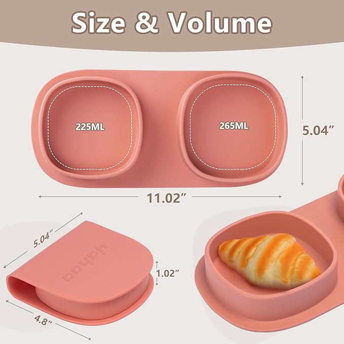 Silicone Foldable Novelty Dinner Plates,Baby Plates Travel Essential with Forks and Spoons,Microwave & Dishwasher SafeWatermelon