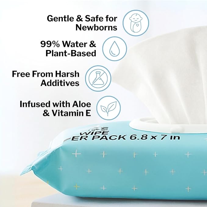 McKesson Baby Wipes, Unscented (1 Pack, 72 Wipes) - Aloe & Vitamin E, 99% Water, Flip-Top Lid, Wipes for Sensitive Skin & Diaper Rash, 6.8 in x 7 in, 72 per Pack