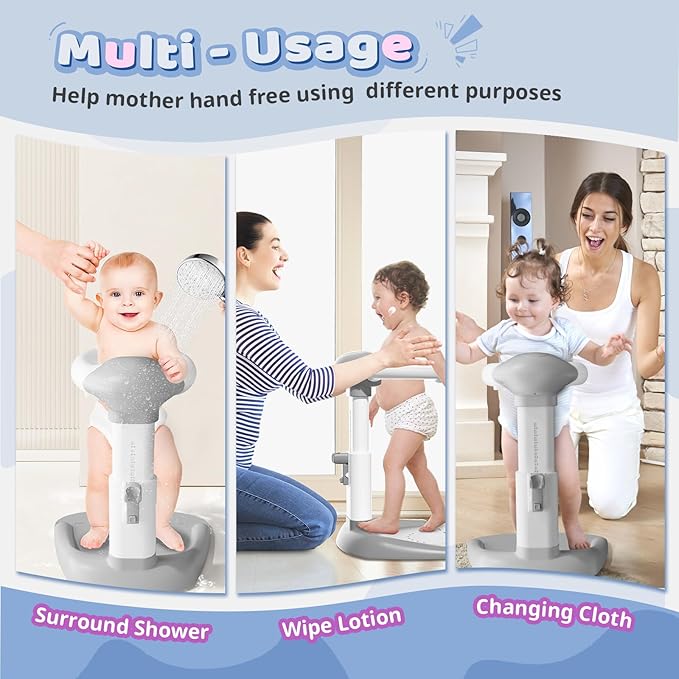 COOSEYA Baby Bath with Shower Stand Support|Anti-Pinch Soporte para Bañera de Bebé Adjustable Shower Tower and Anti-Slip for Toddler Standing Up Themselves,Ideal Gift for Infants 6-36 Months