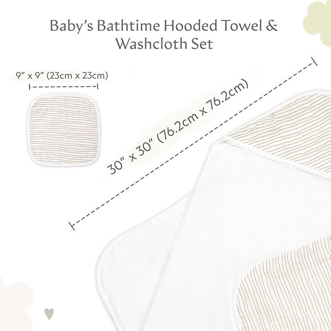 Bamboo Viscose Baby Hooded Towel & Washcloth Set for Babies and Toddlers, Soft & Absorbent, 70% Viscose from Bamboo, 30% Cotton Muslin - Imported (Taupe)