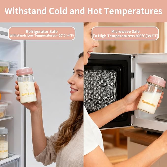 Breast Milk Storage Bottles 180ml 6oz BPA-Free Leak-Proof Baby Bottle for Breastmilk Storage Wide Neck Bottles with Screw Ring Sealing Disk Breastfeeding (Pink, 180ml-4Packs)