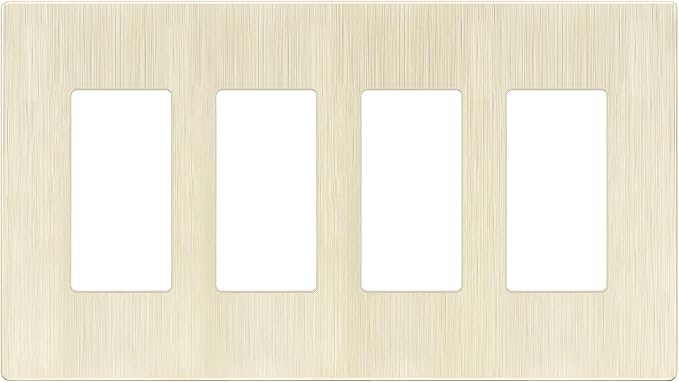 LIDER Brushed Finish Decorator Switch Cover, Screwless Wall Plate, Mid-Size 4-Gang 4.88" x 8.58", Unbreakable Polycarbonate Thermoplastic, UL Listed, LSWP-34M-BLA, Brushed Light Almond
