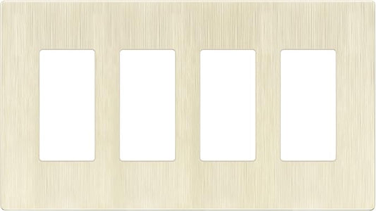 LIDER Brushed Finish Decorator Switch Cover, Screwless Wall Plate, Mid-Size 4-Gang 4.88" x 8.58", Unbreakable Polycarbonate Thermoplastic, UL Listed, LSWP-34M-BLA, Brushed Light Almond