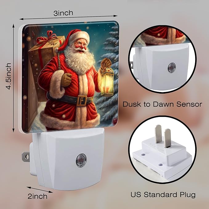 Christmas Santa Claus with Gifts Night Light for Kids,Kind Smile Santa Claus Night Light Plug in with Dusk to Dawn Sensor,0.5w Energy Saving Nightlight for Hallway Stairway Kitchen Bedroom
