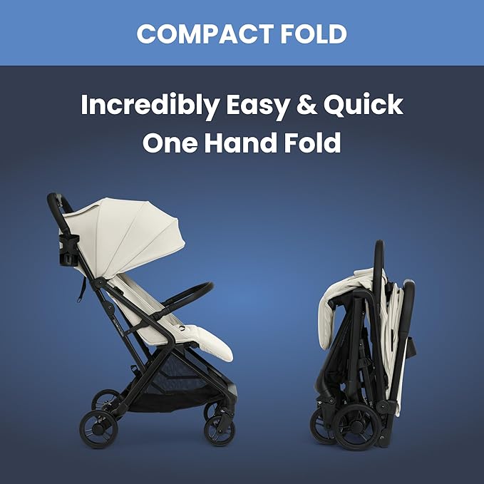 Delta Children Icon Ultra Compact Lightweight Everyday & Travel Stroller - One-Hand Fold - Only 15.6 Pounds - Fits in Overhead Compartments - Greenguard Gold Certified - Multi-Position Recline, Cream