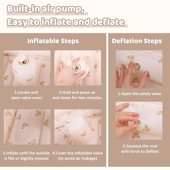 Inflatable Baby Bathtub with Built-in Air Pump, Portable Bathtub for Babies 0-5 Years Old, Small Ball Pool, Foldable Bath Tub for Travel, 30.7 x 14.6 Inch (Bear Head)