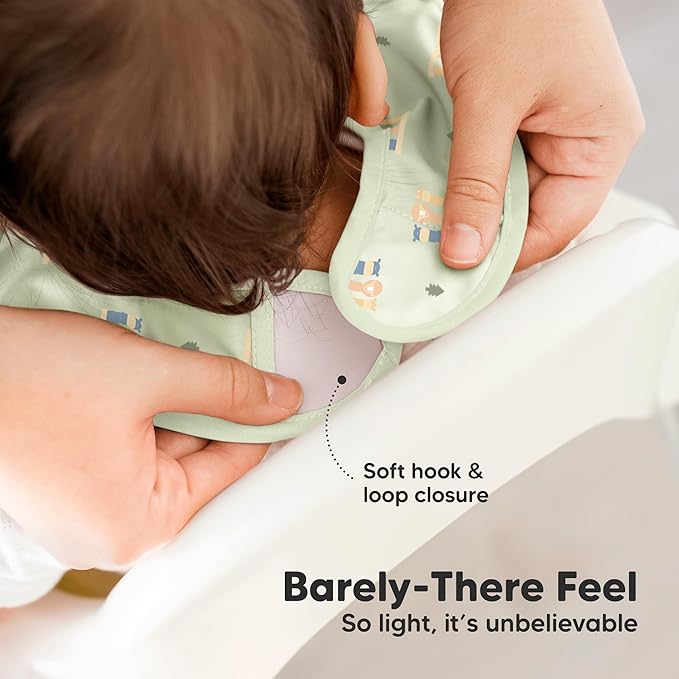 KeaBabies 3-Pack Waterproof Baby Bibs for Eating - Lightweight Toddler Feeding Bibs with Large Food Catcher, Mess Proof, Food-Grade Baby Eating Essentials, Easy to Put On & Clean (Toy Land)