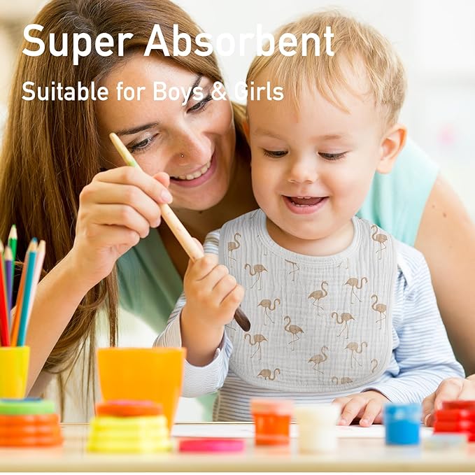 Muslin Baby Drool Bibs for Unisex Boys Girls, 10 Pack Soft Cotton Baby Bib for Teething Drooling, Essentials Shower Gift (10, Brown)