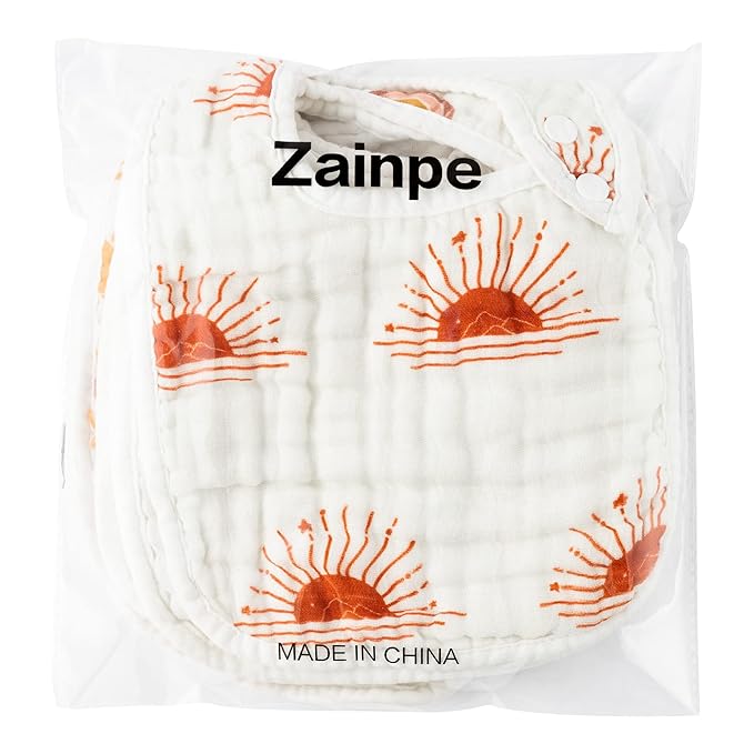 Zainpe 6Pcs Snap Muslin Cotton Bibs for Baby Rainbow Sun Star Adjustable Feeding Bib, Machine Washable Unisex Burp Cloths with 6 Absorbent Soft Layers for Infant Newborn Toddler Drooling Teething