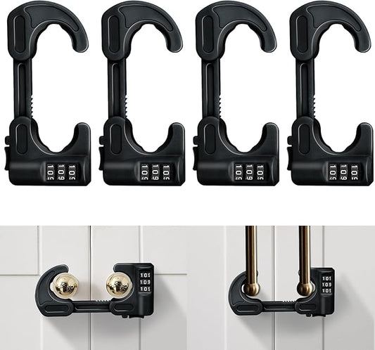 4 Pack Cabinet Locks with Combination Baby Proof Cabinet Door Lock Multifunctional Adjustable Child Safety Lock Knobs Door Lock for Home Refrigerator Doors Cabinet Knobs Double-Door Cabinet (Black)