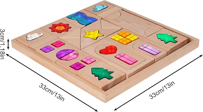45PCS Wooden Acrylic Building Blocks Set with Tray, Include Colorful Acrylic Shapes Stars,Sun,Clouds, Trees, Heart, Educational Construction Toy for Kids (Farm House)