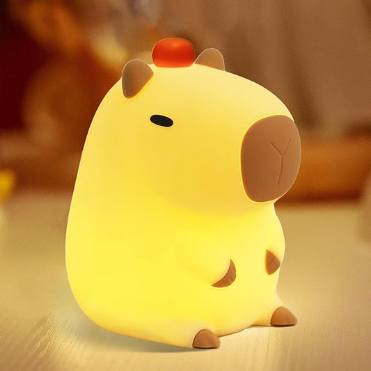 Ammonite Capybara Night Light, Cute Orange Capy Lamp for Kids, Soft Silicone Kids Nursery Nightlight LED Touch Light, Bedroom Decor as Xmas Birthday Gifts