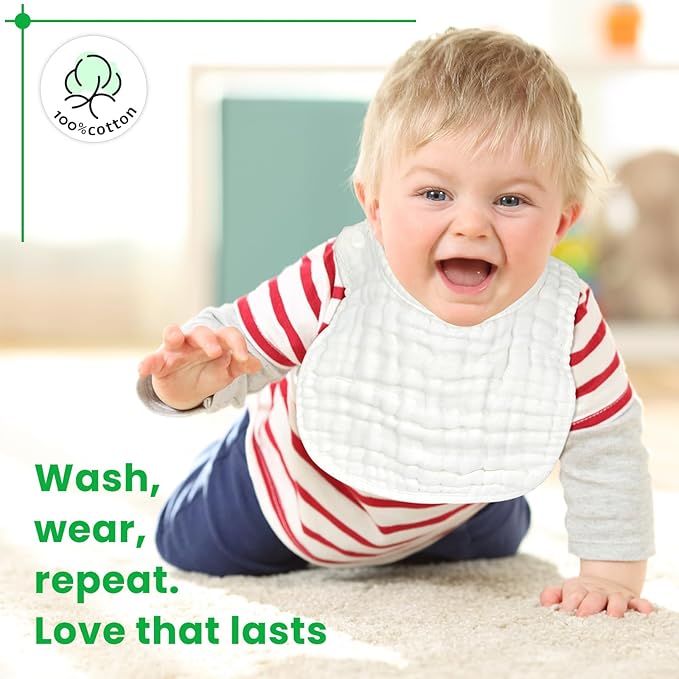 EllieHouse Baby Bibs for Girls Boys 10Pack Muslin Drool Teeth Drooling Teething Bibs Muslin Cotton for Infant Toddler