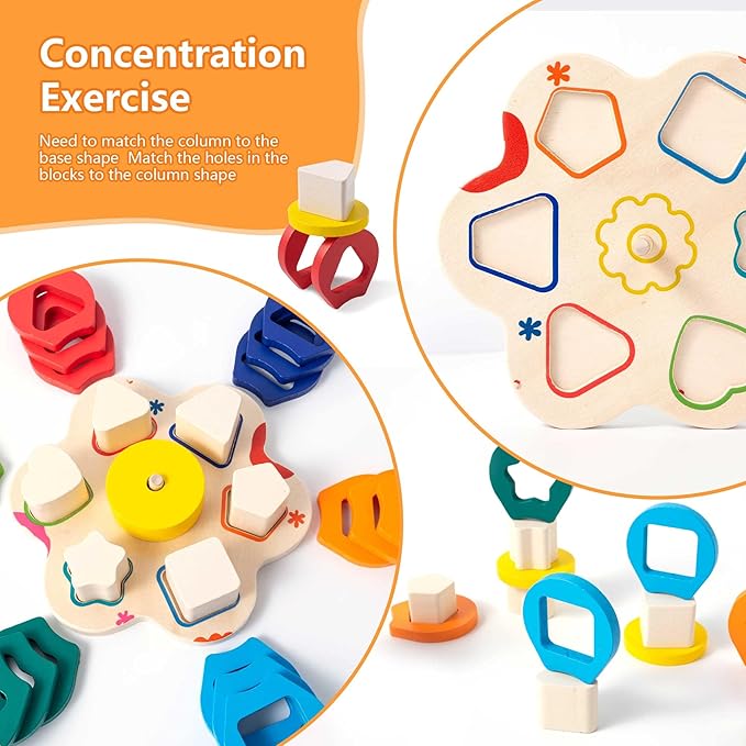 Montessori Toys for 3 to 9-Year-Old Boys Girls Toddlers, Wooden Sorting & Stacking Toys for Toddlers and Kids Preschool, Educational Color Recognition Shape Sorter, Learning Puzzles Gift