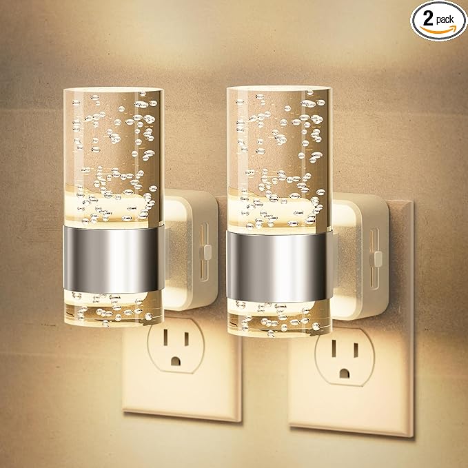 JandCase Night Light, Night Lights Plug into Wall,2 Pack 3000K Warm White LED Nightlight with Adjustable Brightness, Automatic Night Light Plug in with Light Sensor for Bathroom Hallway Room Decor