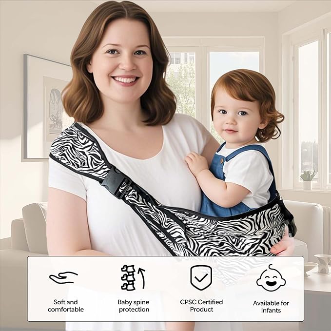 Baby Sling Carrier Toddler Carrier Boys Girls Newborn to Toddler Safety Adjustable Non-Slip Baby Half Wrapped Sling Baby -Carrying 8-35lbs(Zebra)
