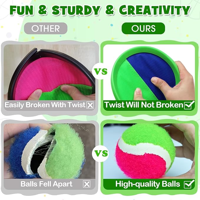 ZMLM Toss Catch Ball Beach Toy: Upgraded Kid Outdoor Game Pool Backyard Lawn Sport Activity Fun Outside Indoor Family Set for Age 3-12 Girl Boy Kid Birthday Summer Gift with 4 Paddles 4 Throw Balls